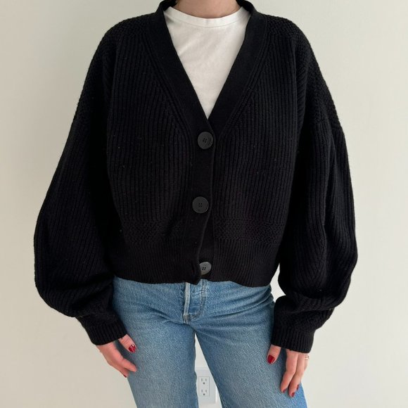 & Other Stories Sweaters - & OTHER STORIES - BLACK KNIT BALLOON SLEEVED CARDIGAN